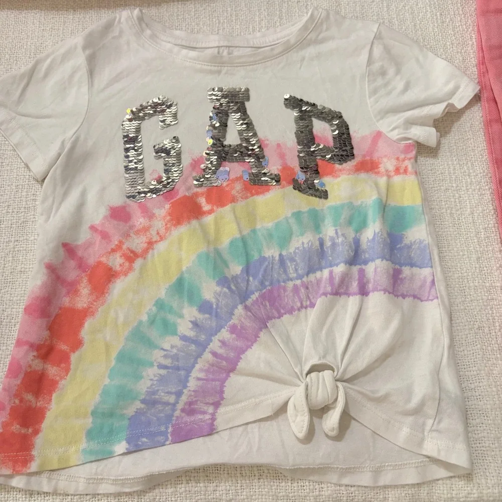 Gap Kids Girls Bundle 5pc Hoodie Sequin Tees Dress Checkered Pants Sz 5 S